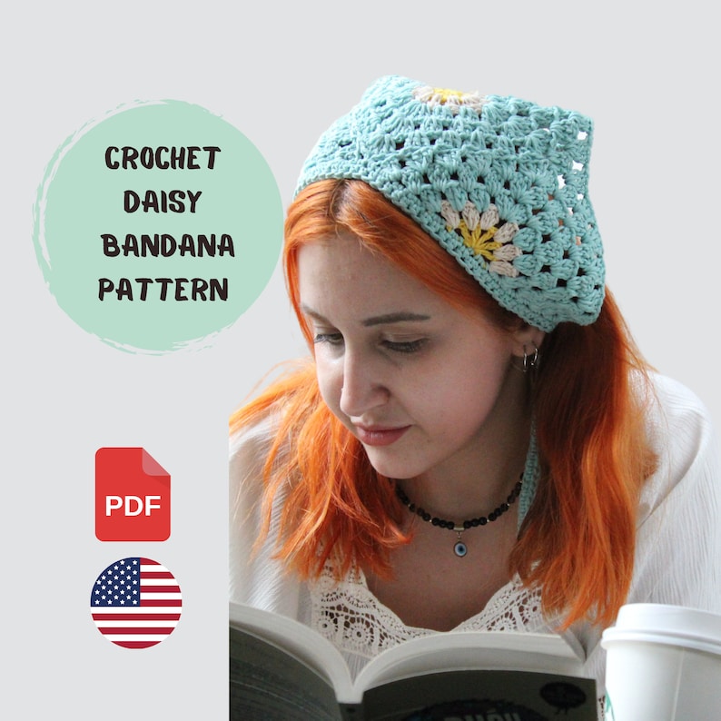 Blue Daisy Bandana crochet pattern listing photo by DoaCrochett