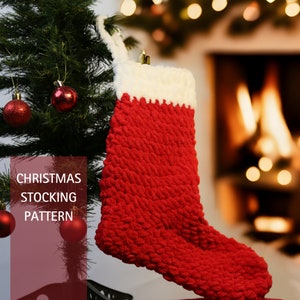 Christmas Oversize Crochet Stocking Easy Pattern, Holidays Decor and Gift, Xmas Ornaments, Knit Santa Stocking, Xmas Personalizable Gift image 1