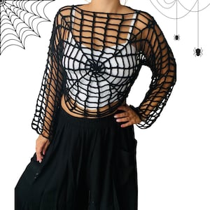 Halloween Party häkeln Kleidung, handgemachtes Geschenk für sie, häkeln Spinne Mesh Tops, Herbst Halloween Pullover, Halloween Kostüm, Halloween Geschenk