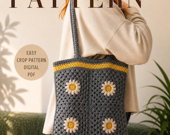 Crochet Daisy Bag Pattern: 3D Flower Granny Square (PDF Pattern)