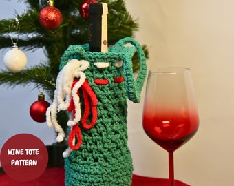 Crochet Christmas Wine Tote Bag Pattern: Easy Bottle Holder (PDF Pattern)
