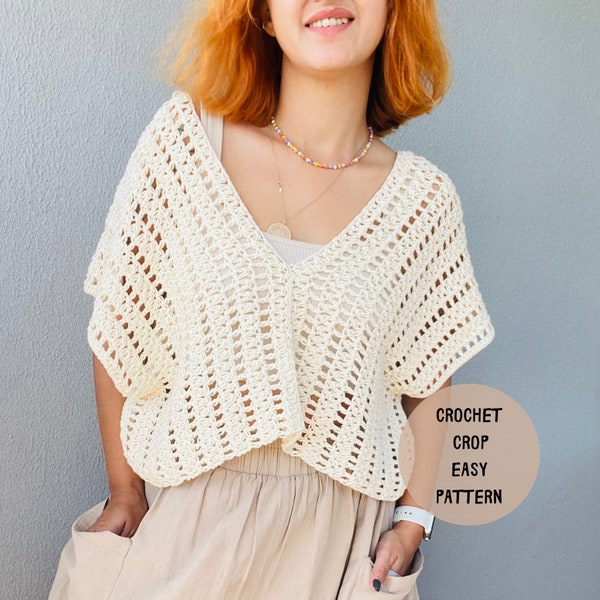 Crochet Bohemian Shrug Crop Easy Pattern, Summer Mesh Crochet Jumper Crop Wear Pattern, Beginner Knit Crop Pattern, Gift for Her
