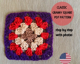 Easy Crochet Classic Granny Square Pattern, Vintage Gift , Afghan Crochet PDF Download Patterns, Knitting and Retrolovers Gift