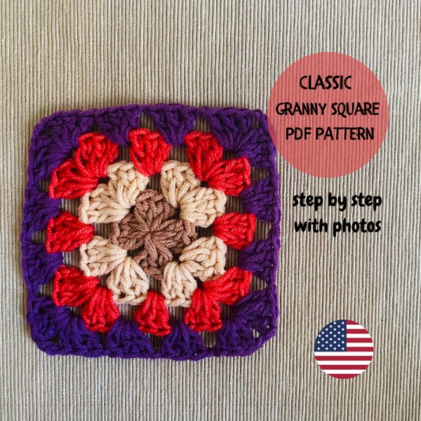 Easy Crochet Classic Granny Square Pattern, Vintage Gift , Afghan Crochet PDF Download Patterns, Knitting and Retrolovers Gift