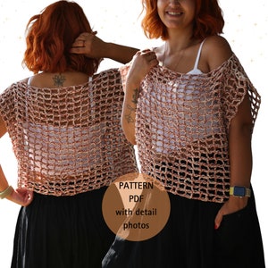 Crochet Mesh Blouse Easy Pattern, Gift for Her, Summer Crochet Jumper Fashion Wear Pattern, Beginner Knit , Boho Shrug Crochet Pattern