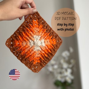 Crochet Mosaic Granny Square Pattern, 3D Mosaic Motif Pattern, Crochet Mosaic Afghan, Knitting Pattern, Crochet 3D Motif