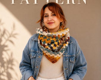 Crochet Cowl Pattern | Easy Shell Stitch Triangle Scarf (PDF Pattern)