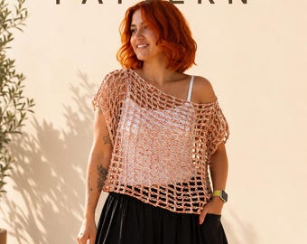 Crochet Mesh Blouse Pattern, Easy Beginner Knit, Boho Summer Jumper (PDF Pattern)