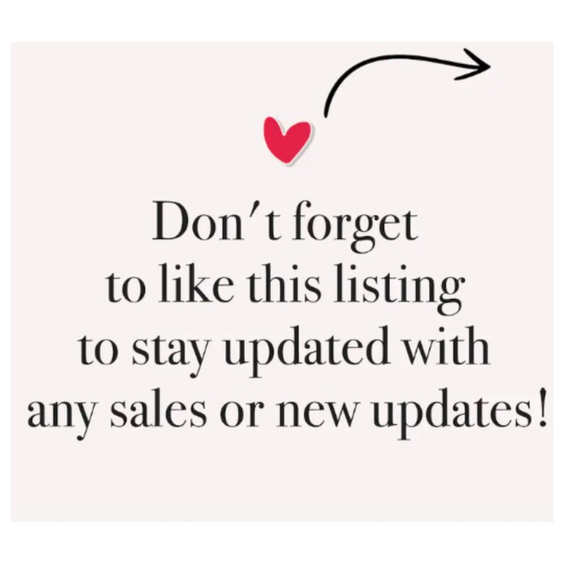 Puede incluir: Gr&aacute;fico con el texto "&iexcl;No olvides darle a me gusta a este anuncio para mantenerte al d&iacute;a con las ventas o las nuevas actualizaciones!" Tambi&eacute;n se incluye un coraz&oacute;n rojo y una flecha.