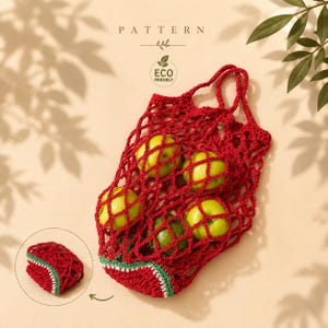 Crochet Watermelon Market Bag Pattern: Foldable Eco Tote (PDF Pattern)