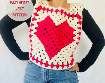 Patrón de crochet para chaleco de San Valentín con forma de corazón: PDF fácil para principiantes