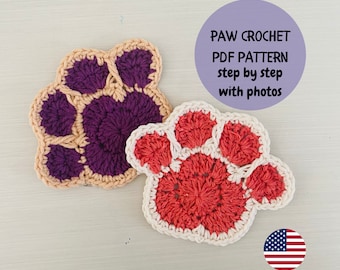 Crochet Cat Paw Pattern, Catlover Handmade Knit Gift, Crochet Cat and Dog Paw Coaster, Knit Cat Paw, Catmom Gift