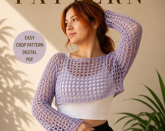 Crochet Mesh Crop Shrug Pattern, Boho Jumper (PDF Pattern)
