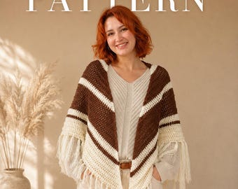 Crochet Tasseled Triangle Shawl Pattern | Easy Beginner Boho Scarf (PDF)