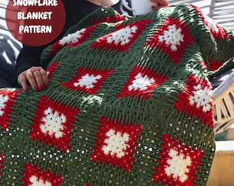 Christmas Crochet Snowflake Blanket Pattern: Mosaic Knit Throw (PDF Pattern)