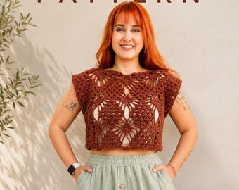 Crochet Vintage Shrug Crop Top Pattern, Boho Mesh Knit (PDF Pattern)