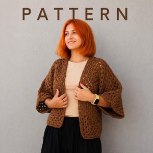 Patrón de cárdigan hexagonal de ganchillo: Chaqueta afgana cuadrada estilo abuela (patrón en PDF)