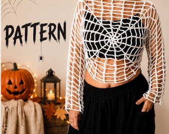 Halloween Crochet Spiderweb Top Pattern, Fall Mesh Sweater (PDF Pattern)