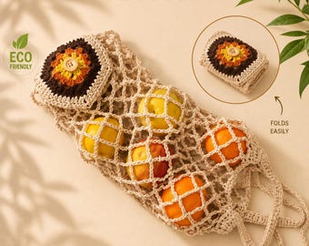 Crochet Foldable Market Bag Pattern, Eco Friendly String Tote (PDF Pattern)