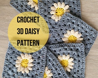 Crochet 3D Daisy Granny Square Pattern (PDF)
