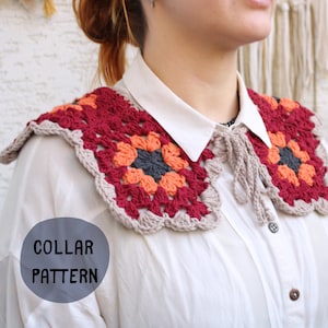 Beginner Crochet Suitable and Detachable Collar Pattern, Women Accessories,  Gift for Her, Granny Square Retro Collar, Knit Peter Pan Collar