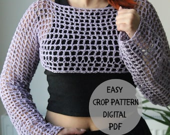 Crochet Mesh Crop Shrug Pattern, Boho Jumper (PDF Pattern)