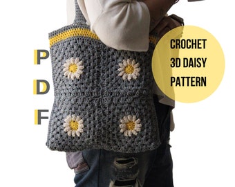 Crochet Daisy Bag Pattern: 3D Flower Granny Square (PDF Pattern)
