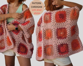 Patrón de cárdigan de abuela a crochet: Chaqueta gruesa fácil (patrón PDF)