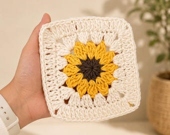 Crochet Sunflower Granny Square Pattern: Easy Sunburst Motif (PDF Pattern)