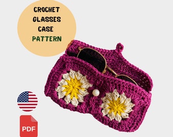 Modèle facile d'étui à lunettes de soleil marguerite au crochet, cadeau d'accessoires en tricot marguerite pour elle, cadeau de festival pour femme, modèle de sac à lunettes d'été