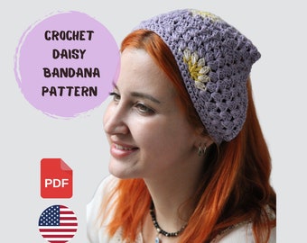 Patrón de bandana de margaritas a crochet: diadema fácil para principiantes (patrón PDF)