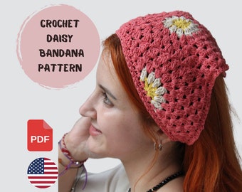 Patrón de pañuelo de margaritas a crochet: Pañuelo para la cabeza fácil para principiantes (patrón PDF)