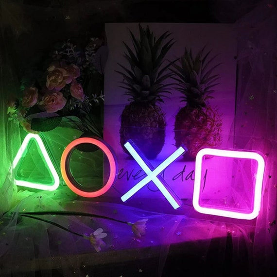 Custom Neon Game Sign. Unique Light Decoration for Room Wall. Playstation Inspired Accessory. Hanging Colorful LED Lamp.
