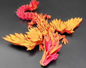 Articulated Winged Crystal Dragon - Handcrafted Fantasy Art 19"