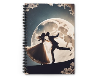 moonlit dance,silhouette, ruled paper, spiral notebook, romantic, elegant journal, artistic stationery, journaling, gift idea, inspirational