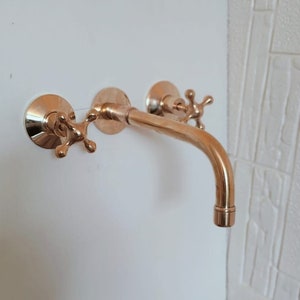Solid Brass Wall Mounted Faucet, Unlacquered Brass Bathroom Faucet