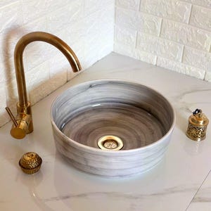 Lavabo en céramique grise avec vasque en céramique Mid-Century Modern-Artisanal Farmhouse London, lavabo en céramique pour salle de bains et évier marocain fait main