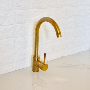 Unlacquered Brass Kitchen Faucet, Antique Brass Single Hole, Bathroom Vanity Faucet