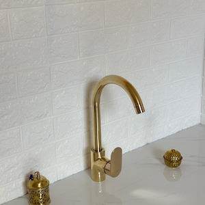 Unlacquered Brass Kitchen Faucet, Island Faucet, Antique Brass Sink Mixer Tap