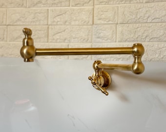 Unlacquered Brass Pot Filler,Kitchen Faucet, Unlacquered Brass Pot Filler Kitchen Faucet, Unlaquered Solid Brass Faucet with Lever Handle