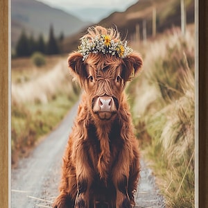 Baby Highland Cow Wall Art, Farmhouse Home Decor, Rustic Cow Image, Vintage Highland Cow, Digital Country Style Home Decor, Cute Baby Animal