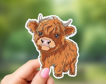 Baby Highland Cow Sticker, Water Bottle Sticker, Laptop Sticker, Tumbler Sticker, Phone Case Stickers, Adorable Gift Sticker, Laptop Sticker