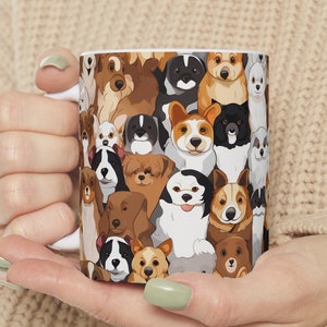 Cute Puppy Mug, Abstract Dog Art, Dog Lover Mug, Patterned Coffee Cup, Cute Dog Art, Dog Design Mug, Adorable Puppies Mug, 11 Oz Coffee Mugs