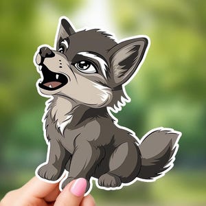 Wolf Heulen Aufkleber, Wolf Baby Bild, Tier Kunst, Süß, Laptop Aufkleber, Wasserflasche Aufkleber, Premium Qualität Vinyl Aufkleber, Natur