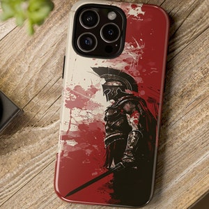 Funda para iPhone con diseño de guerrero espartano, arte de la mitología griega, funda genial para teléfono, casco espartano, obra de arte espartano, regalo de guerrero, estilo de arte cómico