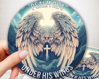 Christian Sticker, Psalm 91:4 Under His Wings, Bible Verse Label, Scripture Vinyl Sticker, Scripture Verse Sticker, Inspiring Biblical Verse