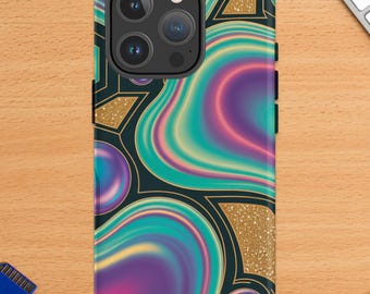 Custodia per iPhone con vortice colorato, opera d'arte dal design astratto vibrante e unico, custodia resistente e colorata, splendido regalo per la moglie, iPhone 16, 15 e 14.