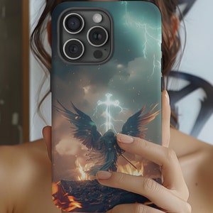 Angel of God Faith Based Cross iPhone Case, Motivational 3D Effect Scripture Gift for Religious Believer Biblical Positive Affirmation Image