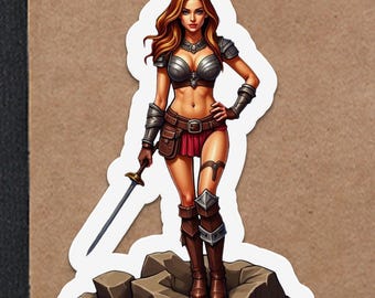 Warrior Woman Sticker, Fantasy Art Sticker, Strong Female Decal, Sword Wielder Sticker, RPG Game Sticker, Character Sticker, Heroic Sticker
