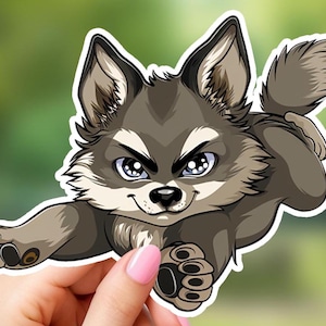Adesivo divertente con cucciolo di lupo, immagine di cucciolo di lupo, arte animale, animale carino, adesivo per laptop, adesivo per bottiglia d'acqua, adesivo in vinile di qualità premium, natura